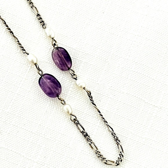 Necklace~Italian SterlingSilver~Amethyst~Pearl - Picture 7 of 8